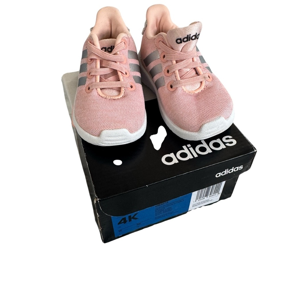 Adidas Kids Light Pink Sneakers with Gray Stripes